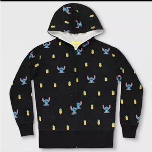 Disney Lilo and Stitch Black Allover Print Zipper Hoodie Sweatshirt Sz S